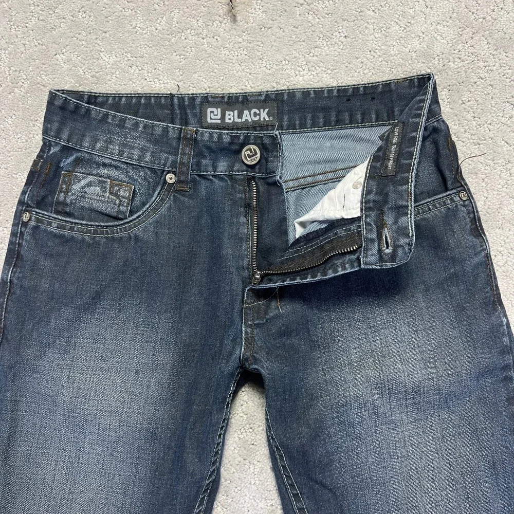 Black Jeans Mens 30x32 Low Rise Slim Straight Dark Wash‎ Denim Distressed Y2k